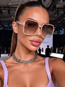 1 Pair Women's Square Brown Versatile Sunglasses, Suitable For Daily Commute, Outdoor Sports, Party, Outdoor Vacation, Hiking, Beach And Street Wear - Brown - View 1