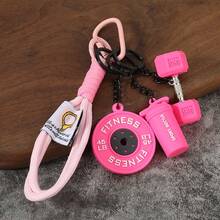 Fitness Themed Barbell Dumbbell Keychain Set, Handmade Woven Keychain With Barbell, Dumbbell, Water Bottle, Keyring, Unisex Couples Fitness Couples Gift, Best Choice For Various Holidays - Multicolor - View 12