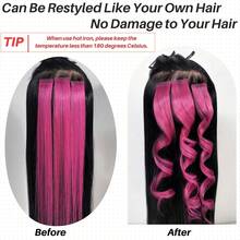 Kercsityn Hot Pink Mini Tape In Hair Extensions Human Hair Invisible Long Diy Hair Extensions Tape Ins Straight Pink Real Hair For Party - Multicolor - View 6
