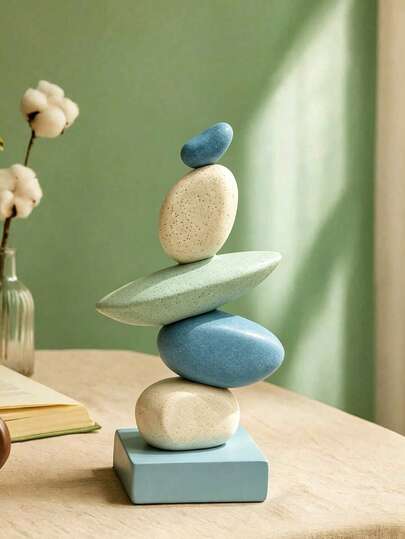 Stacked Stone Sculpture - Abstract Balanced Rock Art Resin Sculpture, Stylish And Elegant Design, Decorative Desktop Ornament, Suitable For Home And Office, And Makes A Great Gift For Birthdays, Graduations, And Christmas. (Sky Blue)