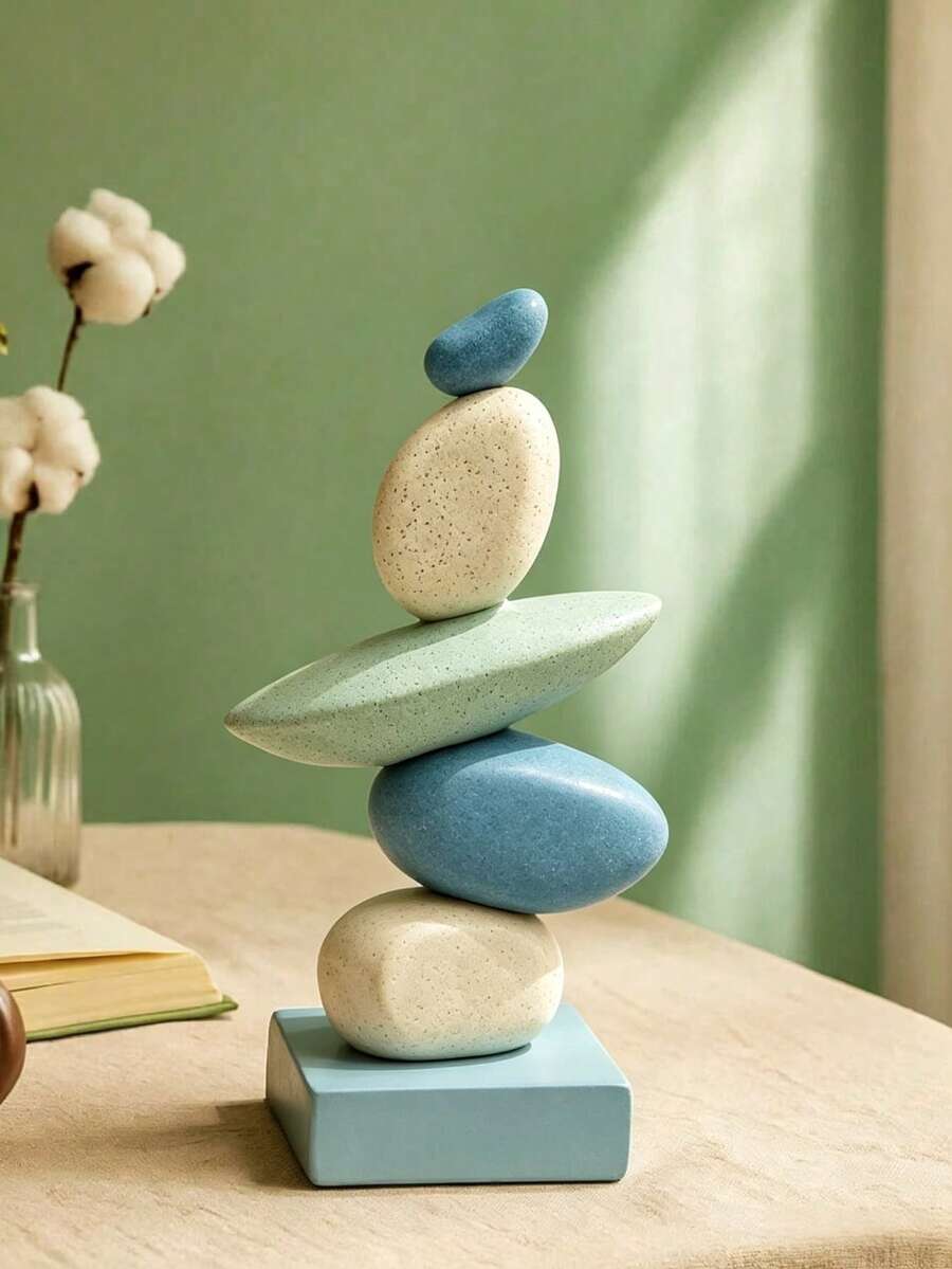 Stacked Stone Sculpture - Abstract Balanced Rock Resin Sculpture, Fashionable And Elegant Design, Decorative Desktop Ornament, Suitable For Home And Office, Great Gift For Birthday, Graduation And Christmas. (Sky Blue) - one-size - View 1