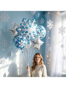 5pcs Snowflake Theme Aluminum Foil Balloon Set, Suitable For Birthday Party Decoration, Ice And Snow Theme Party Arrangement, Theme Party Decoration, Ice And Snow Decoration Balloons - Snowflake Set - View 6