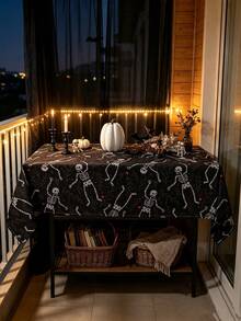 MineLain 1pc Halloween Party Tablecloth, Black, Skull Print Pattern, Rectangular Tablecloth, Washable, Tabletop Decoration, Holiday Decoration, Suitable For Halloween Event Decoration, Restaurant Decoration, Theme Party Decoration, Indoor And Outdoor Decor, Halloween Decoration - Black - View 6