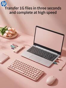 HP DHC-CT100D 4-In-1 Type-C Docking Station, 4K HDMI Projection, PD Fast Charging, USB 2.0 Hub Converter, Compatible With Apple MacBook And All Type-C Laptops, Rose Red - View 5