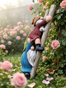 1 Stück Stück Harz-Kletterleiter Paar Gnom Statue, Strickpullover gesichtsloser Zwerg Baum Hängeornament, süße Outdoor Garten Rasen Terrasse Dekofigur Geschenk - A - Übersicht 7