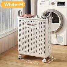 LDQ Cestas de ropa sucia plegables de cerámica blanca, grandes y medianas, de piel sintética, lavables a mano, de color liso, multifuncionales, portátiles, con ruedas para baño y balcón. - Blanco - Ver 14