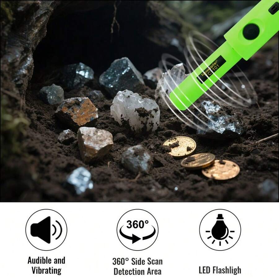 Hot Sell High-Sensitivity Metal Detector Pinpointer With LED - 360° Search, Golden & Treasure Finder Probe With Holster For Outdoor Hunting And Detecting - Battery Not Included - 綠色 - 查看 1