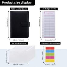 A6 Colorful Budget Binder, 6-Ring, 8 Zipper Envelopes, 2 Stickers, All-In-One Notebook Wallet, Cash Management Storage Organizer - A - View 9