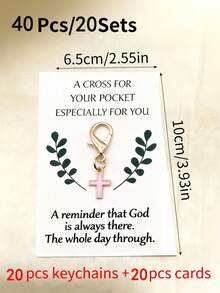 5/10/20 Sets Cross Keychain Set, Includes 10 Leaf Inspirational Cards And 10 Cross Keychains, Lucky Gift For Friends, Daily Encouragement Gift For Students, Includes Packaging Accessories - View 20