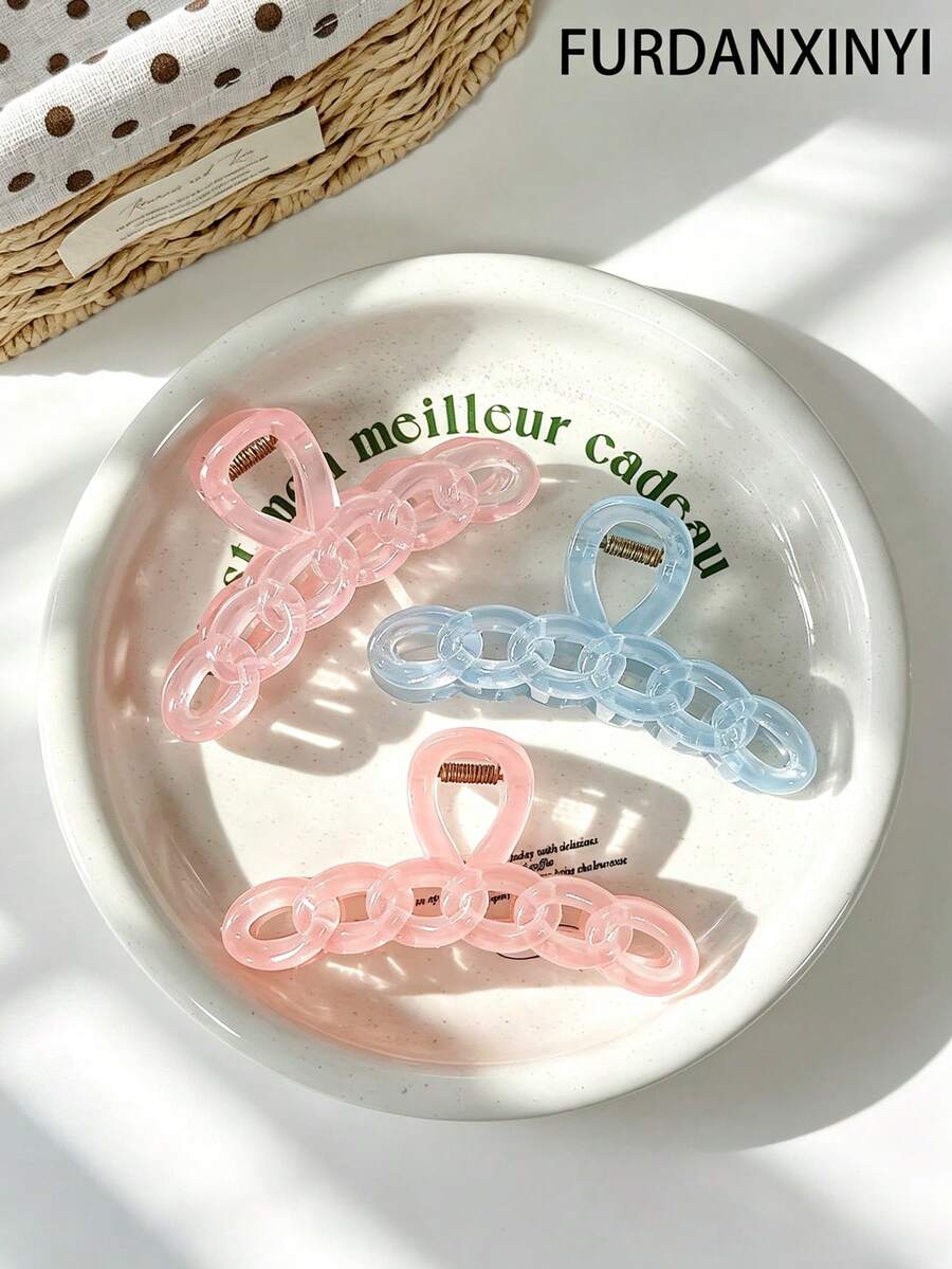FURDANXINYI 1pc Translucent Chain Hair Clip, Soft And Clear Chain Design Hair Clip, Non-Slip Durable Large Size Women's Daily Styling Hair Accessory, Fashionable Translucent Chain Hair Clip, Suitable For Beautiful And Cute Daily Hairstyles - Multicolor - View 1