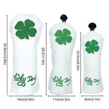 Lucky Four-Leaf Clover Embroidered Golf Club Head Cover, Embroidered Golf Protector/Thick Padded/Universal Standard Size/Adjustable, Golf Accessories - White - View 2