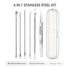 6Pcs Stainless Steel Blackhead Remover Tool Kit Acne Needle Pimple Comedone Extractor Tweezers With Portable Storage Case - Multicolor - View 9