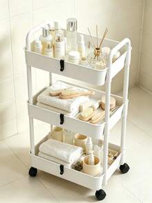 3/4/5-Tier Movable Storage Rack, Home Floor Trolley, Kitchen Multi-Layer Cart, Bathroom Storage Cart, Bedroom Snack Storage Rack, Bookshelf, Home Decor, Living Room Storage, Suitable For Living Room, Kitchen, Bedroom, Bathroom - White - View 7