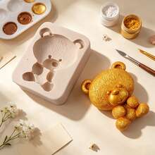 1 件可爱泰迪熊手工软陶土模具，DIY 石膏/芳香疗法/硅胶模具 - 杏色 - 查看 1