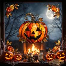 1pc Gothic-Style Halloween Window Sticker, Featuring Rose Skulls, Withered Trees, And Spider Webs Patterns. It Is Reusable And Suitable For Indoor Home Decoration, Store Windows, Autumn Horror-Themed Parties, And Window Decorations. - Multicolor - View 5