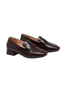CAMEL CROWN Women's Summer British Style Loafers With Chunky Heels, Height-Increasing, Slip-On Style, Commuter Shoes - Brown - View 1