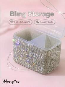 Shiny Rhinestone Nail Art Storage Box, Luxury Divided Compartment Organizer With Lid, Suitable For Nail Decorations, Gems, Jewelry And Beauty Accessories, Sparkling Vanity Desktop Storage - Multicolor - View 6