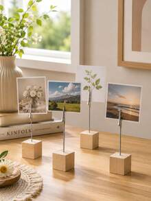 8/4 PC Wooden Photo Frame With Metal Alligator Clips, Wedding Party Seat Number Decoration Clips, Pine Message Card Display Stand, Suitable For Family Photos, Place Cards, Memos, Wedding Table Decorations. - Multicolor - View 9