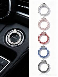 1pc Crown Shiny Car Engine Start/Stop Button Ring, Sparkling Crystal Crown Style Button Start Button Decorative Cover, Cute Car Interior Accessory, Suitable For Women - One-button Start Decorative Crown Style - View 2