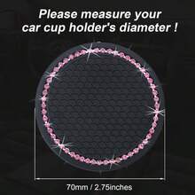 2pcs Car Cup Holder Coasters, Round Pink Rhinestone Decor, Non-Slip Silicone Cup Coasters - Diamond-studded Car Coasters - View 4