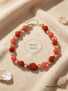 1pc Exaggerated Resin Red Round Beads Asymmetrical Faux Stone Choker Necklace Women's Beaded Collarbone Chain - Bead Necklace - View 3