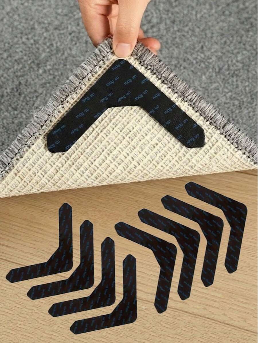 1pc 20pcs 40pcs Black Carpet Non-Slip Grip Pads, Rug Mat Anti-Slip Fixer, Bed Sheet Anti-Slip Fixing Pad, Reusable Rubber Pad, Suitable For Carpet, Bed Sheet, Wooden Floor - Black - View 1
