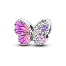 1pc S925 Sterling Silver Butterfly Pendant Bead, Multiple Gradient Colorful Enamel & Cubic Zirconia Butterfly Designs, Transparent Wings With Exquisite Rhinestone Inlay, Comes With Gift Box, Suitable For Bracelets & Necklaces, Romantic Girly Style, For Handmade DIY Jewelry Making & Daily Wear Gift - Multicolor - View 18