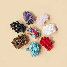1PC Synthetic Chip Flower Stretch Ring, Handmade Beaded Floral Cluster Elastic Ring, Boho Stackable Cocktail Jewelry Gift - Stackable Crushed Stone Ring - View 5