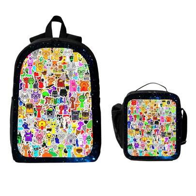 Lightweight 2-Piece Backpack Set With Insulated Lunch Box, Vibrant All-Over Print Laptop Daypack For School And Holiday Travel