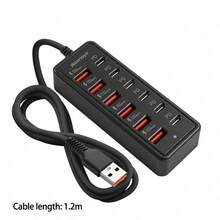 Wowssyo 12-In-1 65W Fast Charging Adapter 6 USB+6 Type-C Multiport Power Hub Universal USB-C Charger Station For Laptop Phone Tablet Data Cable Data Cable - Multicolor - View 7