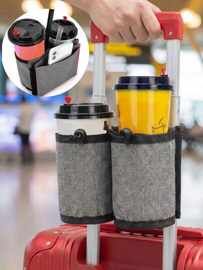 2pcs Portable Luggage Cup Holder Protective Covers With Drawstring Closure Back To School Water Bottle Storage Bags Must Have For Summer Travel