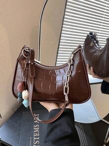 Premium Luxury Women's New Fashion Crescent Underarm Small Bag, Textured Oil Wax Leather Shoulder Crossbody Bag - Coffee - View 7