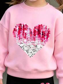 Young Girl Cartoon Print Round Neck Long Sleeve Top And Leggings - Pink - View 5