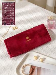 1pc Durable Portable Velvet Jewelry Roll, Gold Zipper Reinforced Closure, Soft Velvet Exterior, Transparent Design. Available In 9-Slot And 18-Slot Options, Perfect For Organizing Earrings, Necklaces, Bracelets And Bangles. Portable Travel Storage Bag, Suitable For Travel, Birthday, Holiday, Anniversary Or Special Occasions, Store And Organize, Quality And Daily Elegance For Women, Perfect Gift For Mother, Girlfriend - Multicolor - View 9