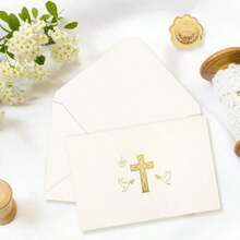 50 Pack Cross Stationery Cards With Envelopes Blank Thank You Note Cards Gold Foil Christian Greeting Card For Baptism First Communion Church - As Pic - View 5