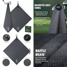 Magnetic Golf Towel, 18" X 18" Waffle Weave Golf Towel With Detachable Clip, Easy To Clean Quick Dry, Magnetic Towel For Golf Bag Cart - Gray - View 1
