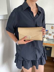 New Envelope Clutch Bag, Large Capacity Casual Fashion Minimalist Korean Style Chic Handbag For Women - Gold - View 2