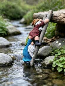 1 Stück Stück Harz-Kletterleiter Paar Gnom Statue, Strickpullover gesichtsloser Zwerg Baum Hängeornament, süße Outdoor Garten Rasen Terrasse Dekofigur Geschenk - A - Übersicht 4