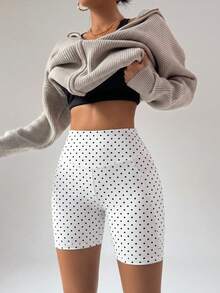 FWH Vintage klassische Polka-Dot-Mode, für den Sommer, lässig ohne Enge, vielseitig für Büro, Fitnessstudio, Damen All-Match Sportshorts Weiß - Weiss - Übersicht 4
