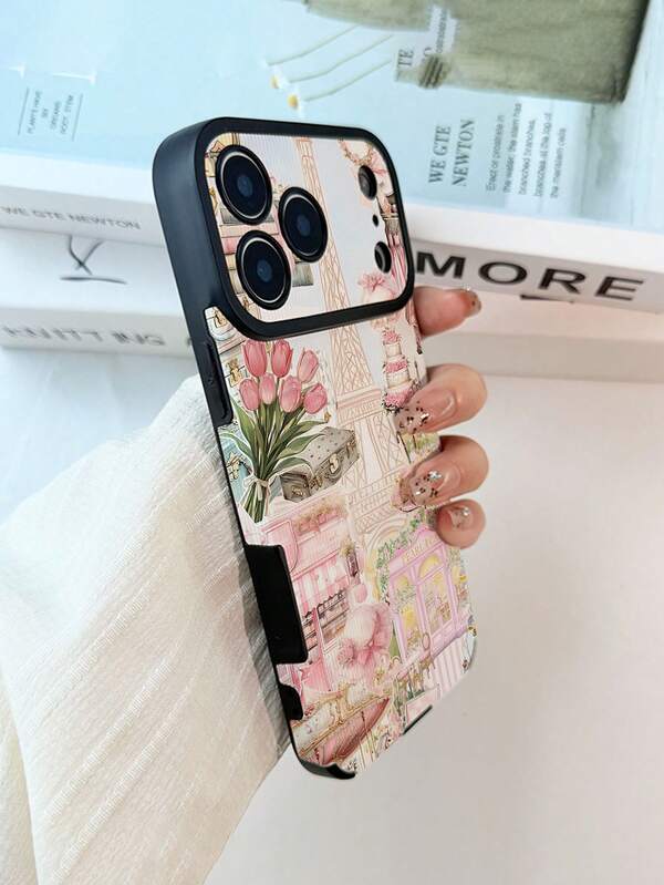 1pc Fashionable Personalized Eiffel Tower Cake Architecture Pattern Full Coverage Classic Anti-Drop Premium Texture Vertical Stripe PU Leather Soft Large Window New Full Coverage Phone Case Suitable For Friends, Family, Couples, Yourself Birthday Gift, Holiday Gift, Compatible With IPhone17/IPhone17pro/16/15/14/13/14/12/11series