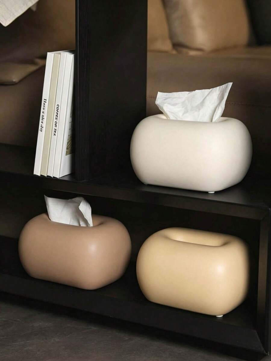 Minimalist Matte Resin Tissue Box Cover, Cloud Rounded Tissue Holder, Modern Home Decor Accessory For Living Room Coffee Table, Bedroom Nightstand, Bathroom Vanity & Office Desk, Multi-Color Neutral Decorative Napkin Dispenser, Luxury Hotel St - Multicolor - View 1