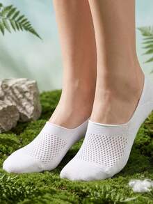 1/2/4/6 Pairs Women's Solid Color Summer Thin White Mesh Breathable No-Slip Invisible Short Socks, Couple Socks - Multicolor - View 2