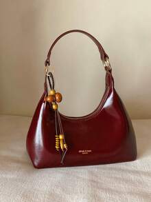 Elegant Retro Exquisite Gentle Atmosphere Crescent Bag With Gourd Pendant Design, Simple And Stylish, Personalized And Niche Design Sense Shoulder Bag - Red - View 13