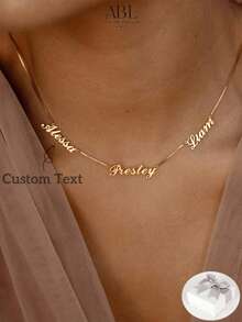 1pc Personalized Stainless Steel Necklace, 18K Gold Plated Customized Name Necklace, Birthday Gift For Mother And Wife - Gold - View 1