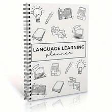 1pc A5 Spiral Coil Notebook, Minimal Line Drawing Language Learning Planner Lined Notepad, Back To School Study Writing Notebook, Language Practice Notepad For Vocabulary Recording & Daily Learning Planning - A5 - View 1