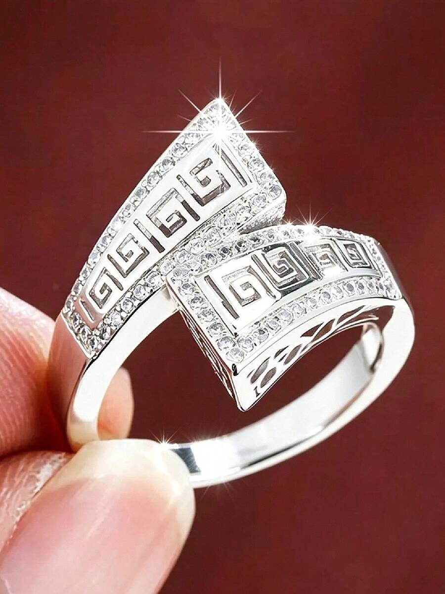 1pc Luxurious Cubic Zirconia Stone Ring, Suitable For Women, Ideal For Weddings, Engagements, Anniversary Parties, Valentine's Day Gifts - Silver - View 1