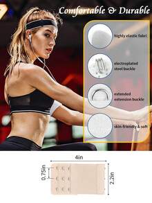3 Packs 3-Row 3-Hook Elastic Bra Extender Back Bra Hook Extender Connector Accessory - Multicolor - View 3