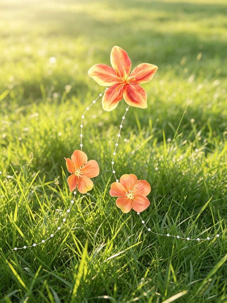 1pc Sweet Pink Artificial Lily Flower Hair Clip, Girly Style Side Hair Clip For Updo, Fairy-Like Hair Accessory For Women's Photography And Dressing - Orange - View 7