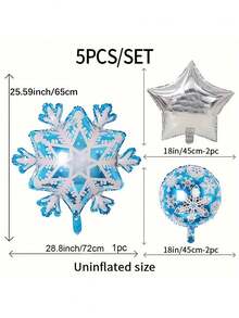 5pcs Snowflake Theme Aluminum Foil Balloon Set, Suitable For Birthday Party Decoration, Ice And Snow Theme Party Arrangement, Theme Party Decoration, Ice And Snow Decoration Balloons - Snowflake Set - View 4