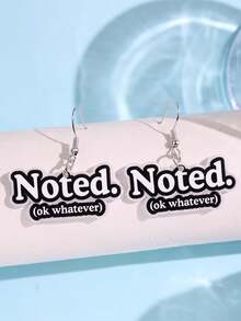 1對獨特搞怪趣味精緻勵志優雅標語「Noted. Ok Whatever」壓克力耳環 女款日常穿戴飾品 - 彩色 - 查看 1